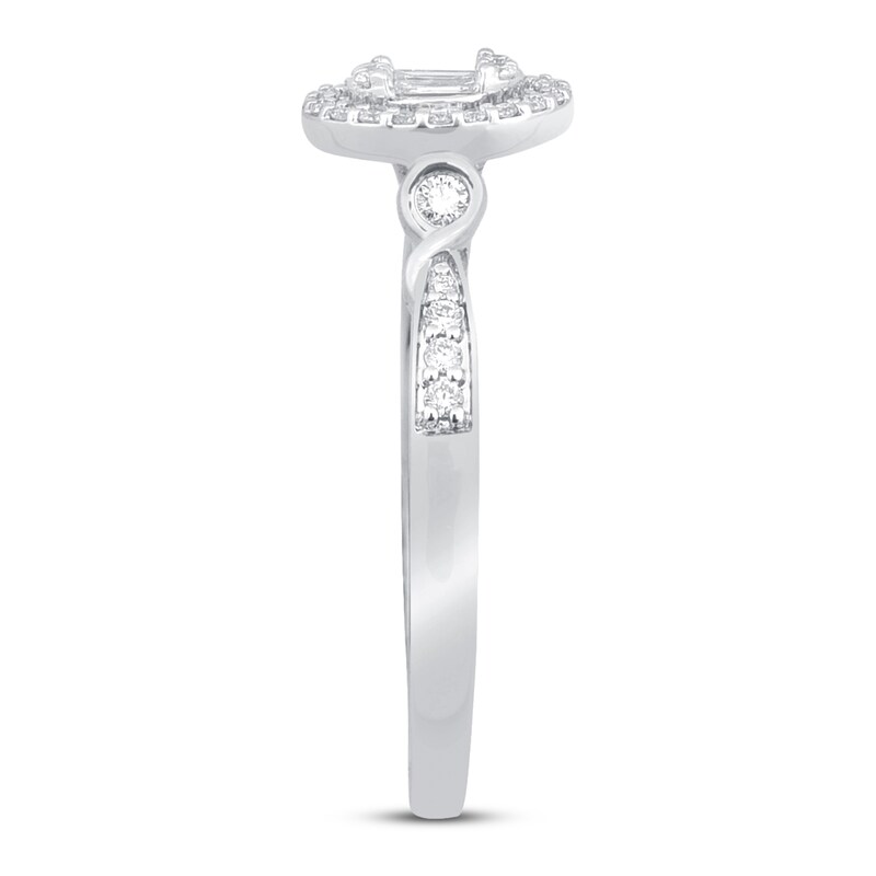 Main Image 3 of Previously Owned Diamond Ring 1/4 ct tw Round/Baguette 10K White Gold