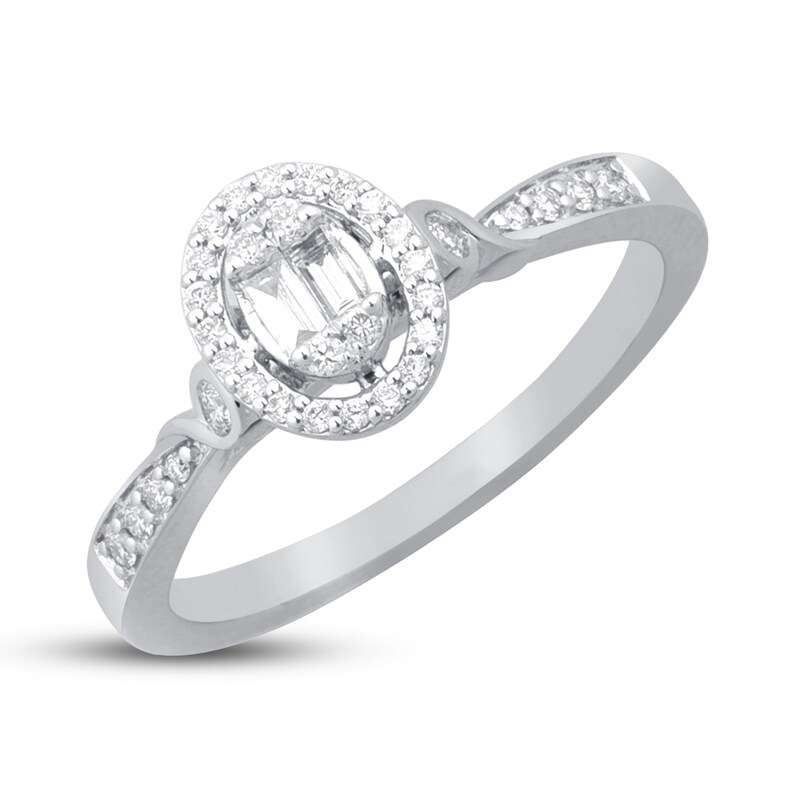Main Image 4 of Previously Owned Diamond Ring 1/4 ct tw Round/Baguette 10K White Gold
