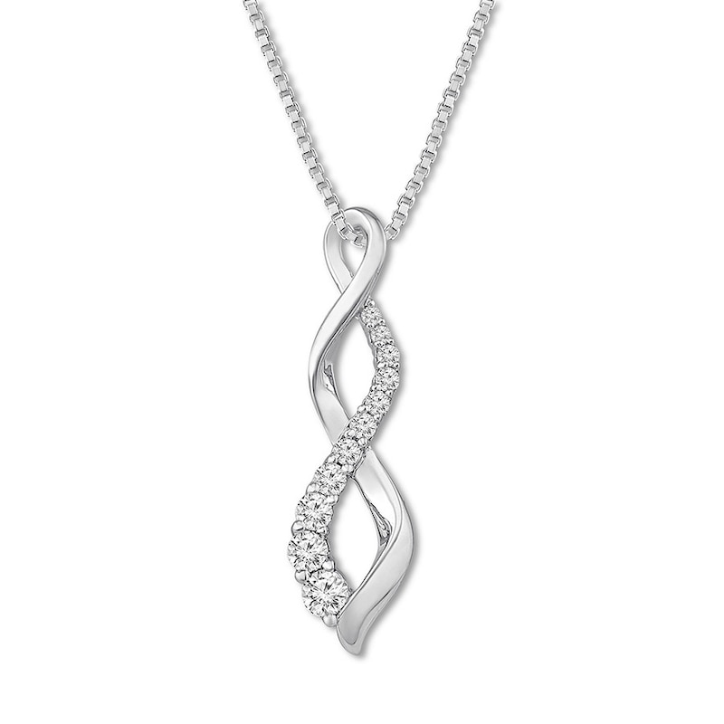 Main Image 1 of Previously Owned Diamond Swirl Necklace 3/8 ct tw Round 10K White Gold