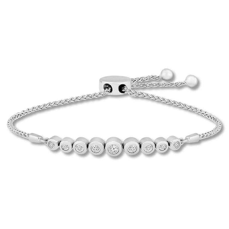 Main Image 1 of Previously Owned Diamond Link Bolo Bracelet 1/4 ct tw Round 10K White Gold