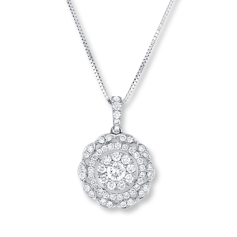 Main Image 1 of Previously Owned Diamond Necklace 1/2 ct tw Round-cut 10K White Gold