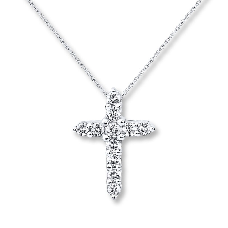 Main Image 1 of Previously Owned Diamond Cross Necklace 1/4 ct tw Round 10K White Gold
