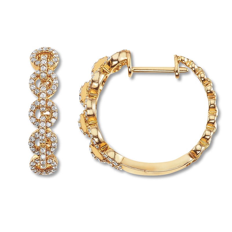 Main Image 1 of Previously Owned Circle Link Hoop Earrings 3/8 ct tw Diamonds 10K Yellow Gold