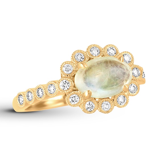 Previously Owned Moonstone Ring 13 ct tw Diamonds 18K Yellow Gold