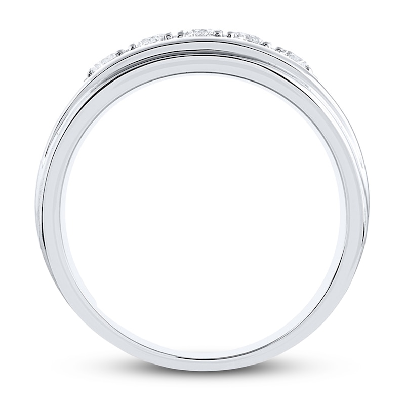 Main Image 2 of Previously Owned Men's Leo Diamond Wedding Band 1/2 ct tw Round 14K White Gold