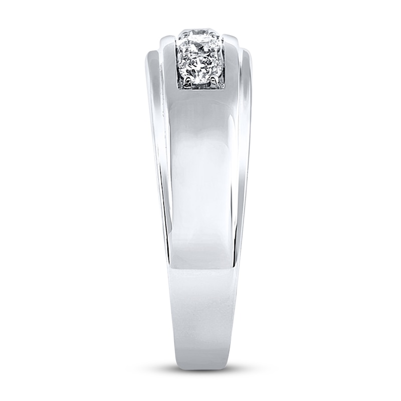 Main Image 3 of Previously Owned Men's Leo Diamond Wedding Band 1/2 ct tw Round 14K White Gold