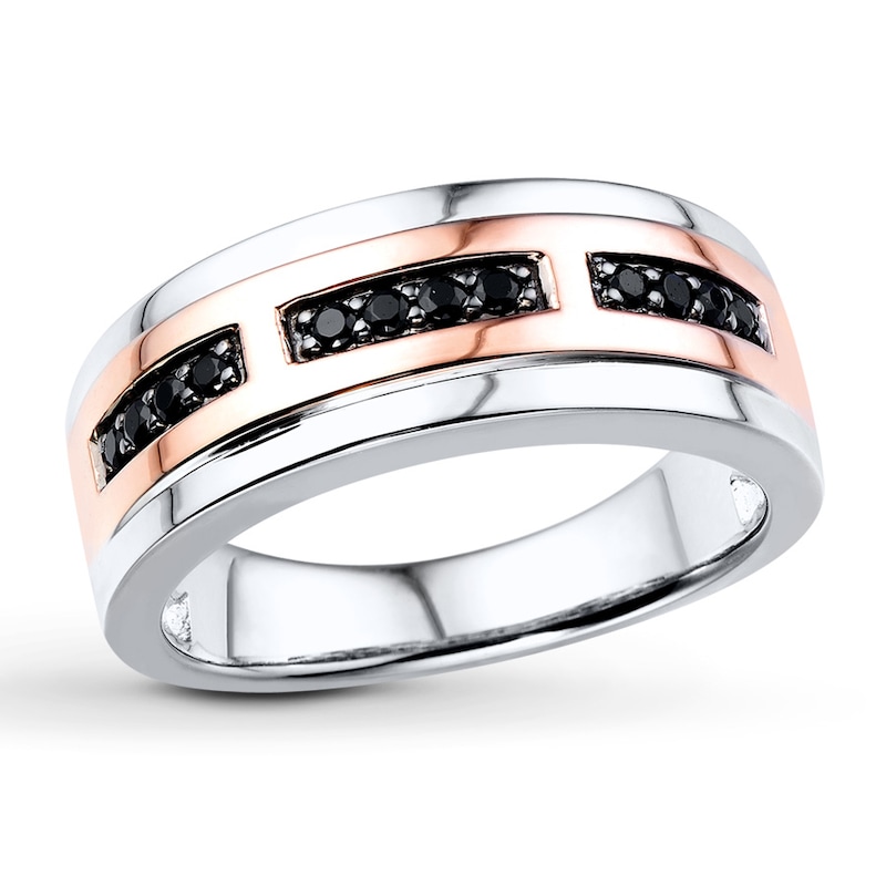Main Image 1 of Previously Owned Black Diamond Men's Band 1/4 ct tw 10K Two-Tone Gold