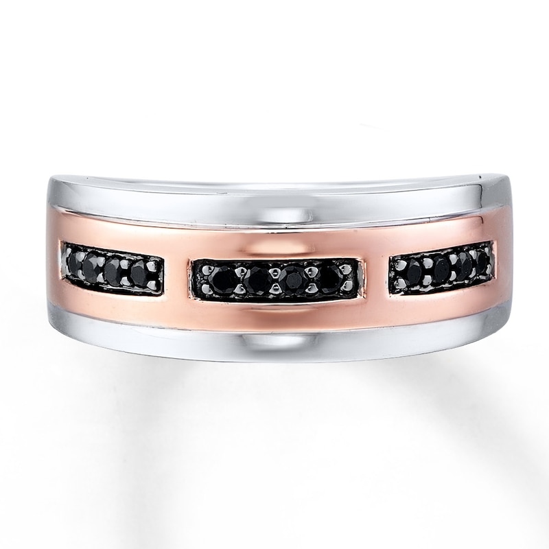 Main Image 3 of Previously Owned Black Diamond Men's Band 1/4 ct tw 10K Two-Tone Gold
