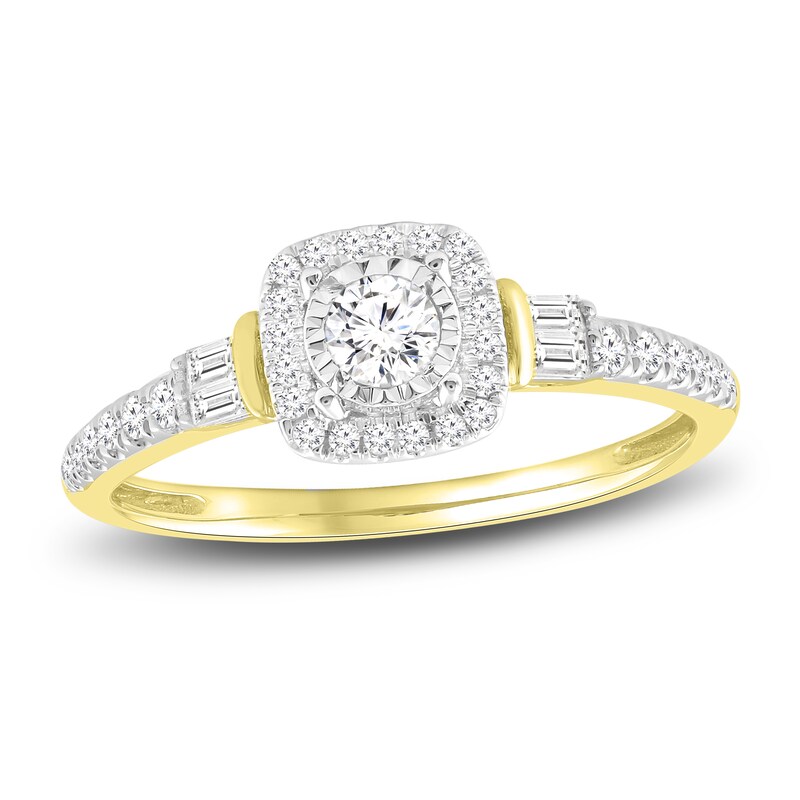 Main Image 1 of Previously Owned Diamond Ring 3/8 ct tw Round/Baguette 10K Yellow Gold