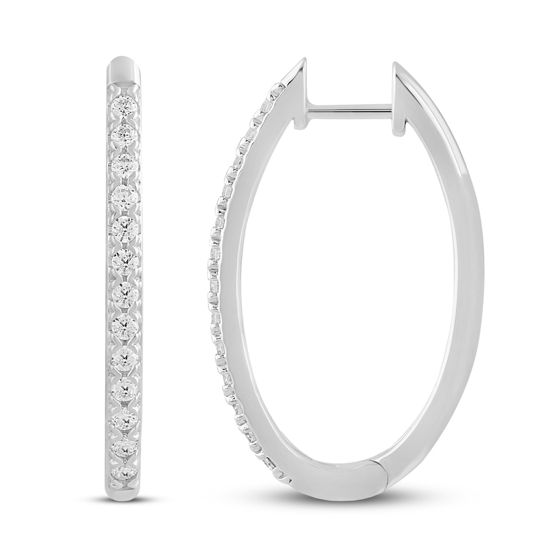 Main Image 1 of Previously Owned Diamond Hoop Earrings 1/2 ct tw Round 10K White Gold