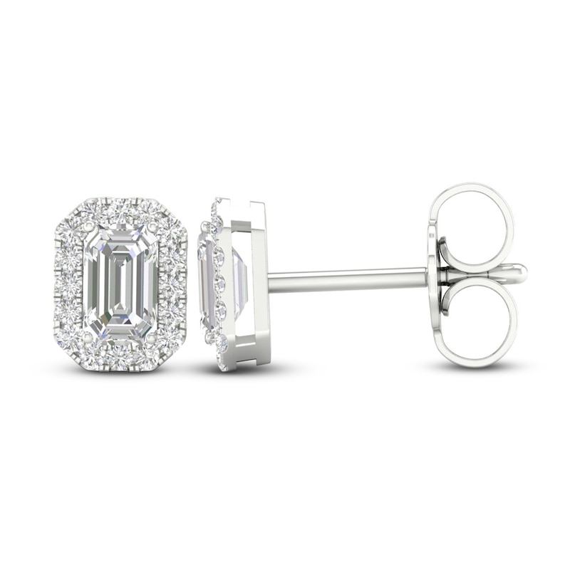 Main Image 2 of Previously Owned Diamond Stud Earrings 1/2 ct tw Round/Emerald 14K White Gold