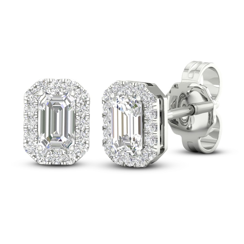 Main Image 3 of Previously Owned Diamond Stud Earrings 1/2 ct tw Round/Emerald 14K White Gold
