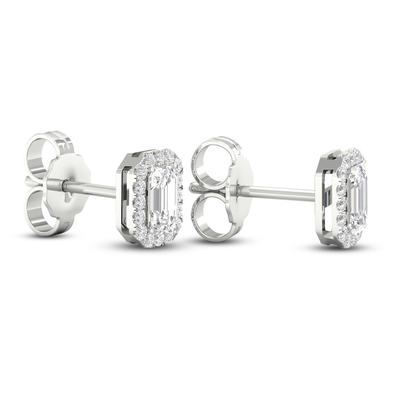 Main Image 4 of Previously Owned Diamond Stud Earrings 1/2 ct tw Round/Emerald 14K White Gold