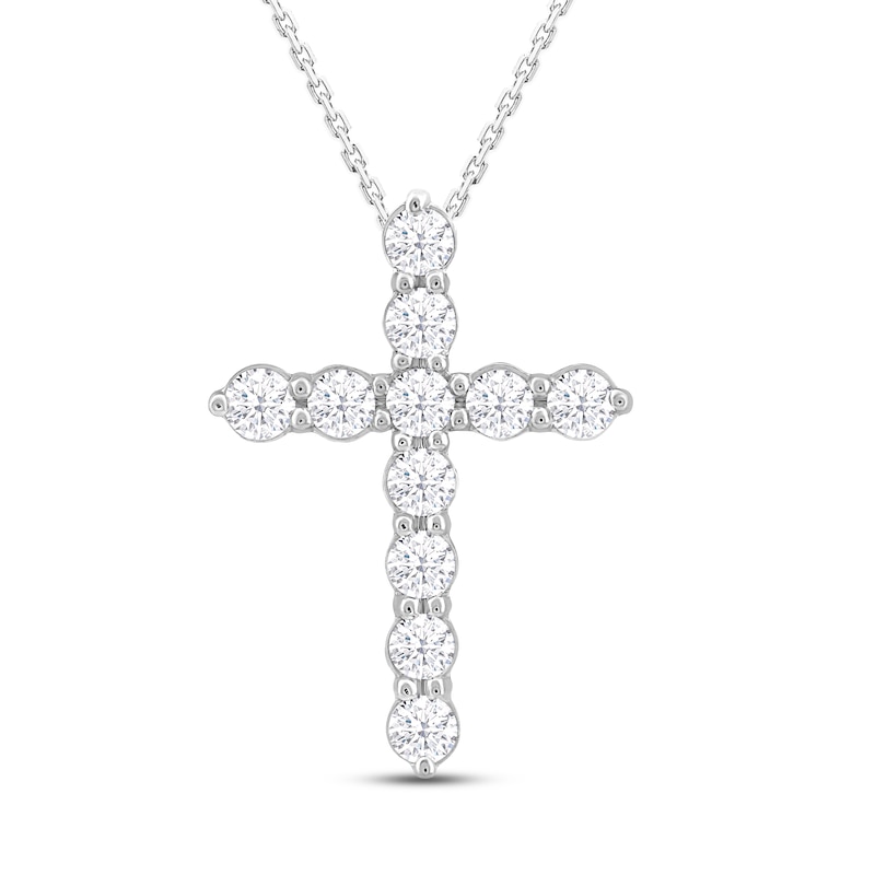 Previously Owned Diamond Cross Pendant Necklace 1 ct tw Round 14K White Gold