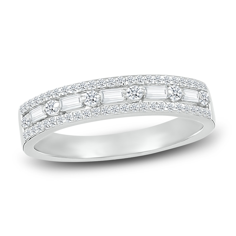 Main Image 1 of Previously Owned Diamond Stackable Ring 3/8 ct tw Baguette/Round 10K White Gold