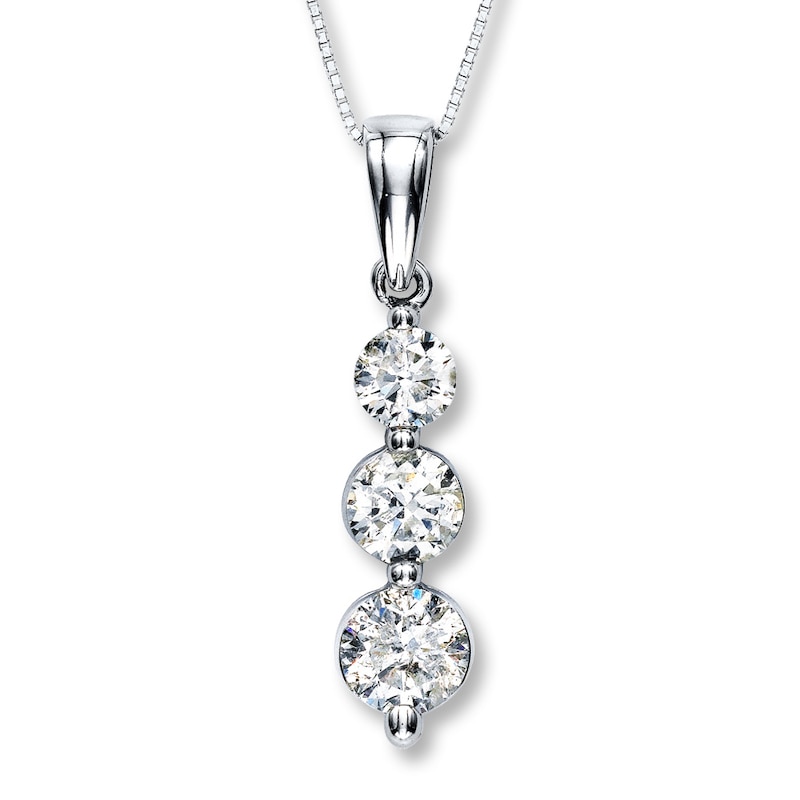 Previously Owned 3-Stone Diamond Necklace 1 ct tw Round 14K White Gold 19"