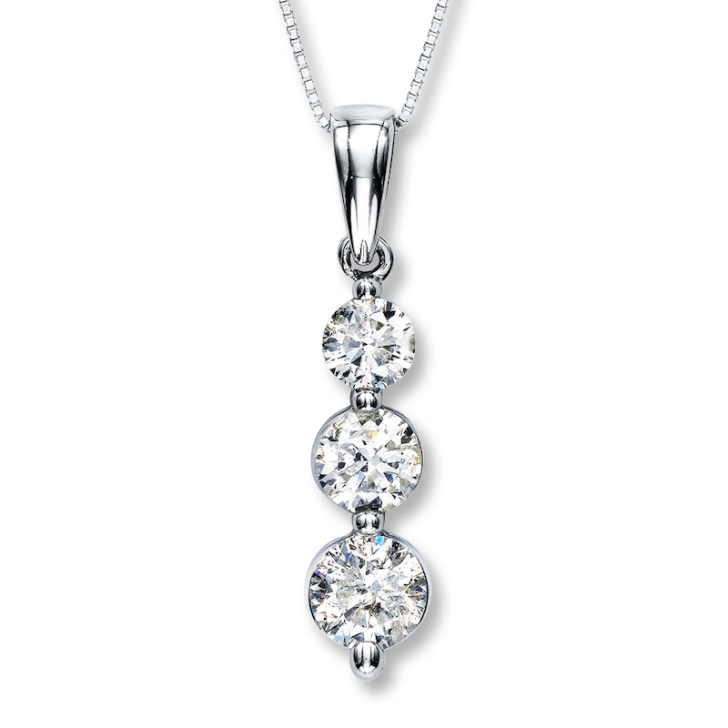 Main Image 1 of Previously Owned 3-Stone Diamond Necklace 1 ct tw Round 14K White Gold 19"