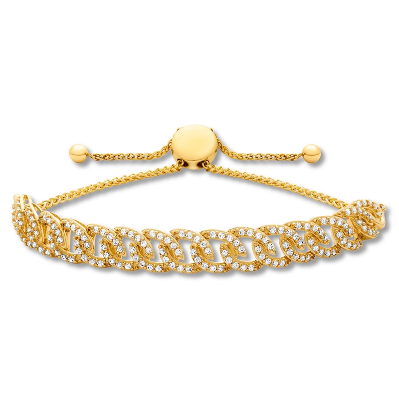 Main Image 1 of Previously Owned Diamond Link Bolo Bracelet 1 ct tw Round 10K Yellow Gold