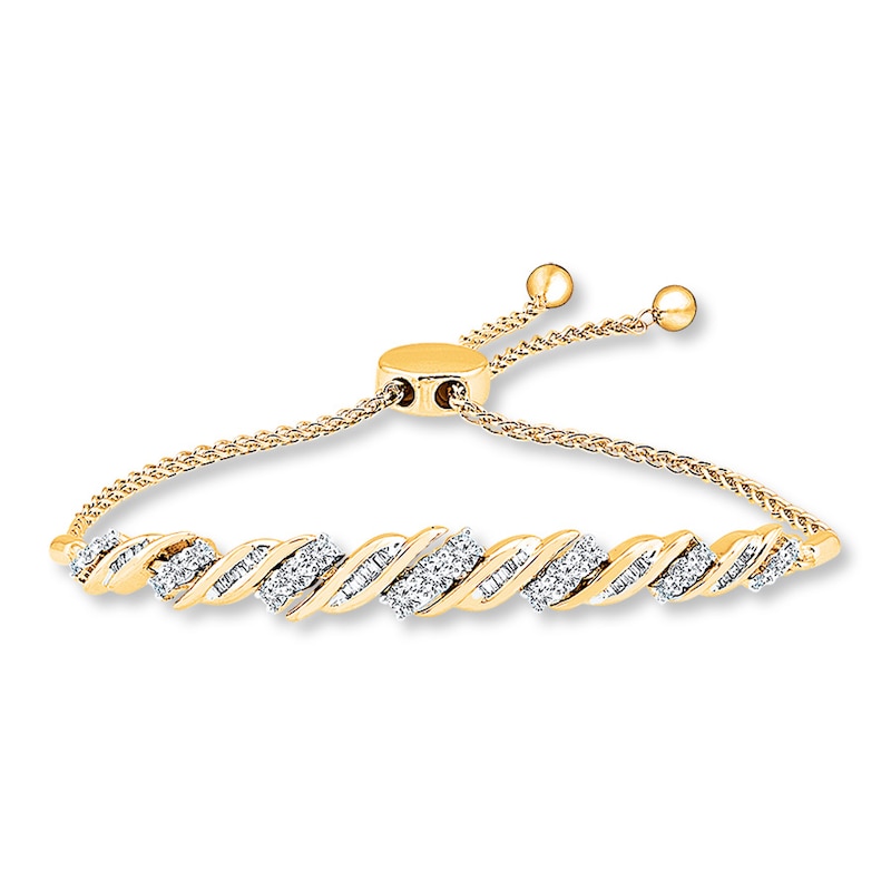 Main Image 1 of Previously Owned Diamond Bolo Bracelet 1 ct tw Round/Baguette 14K Yellow Gold