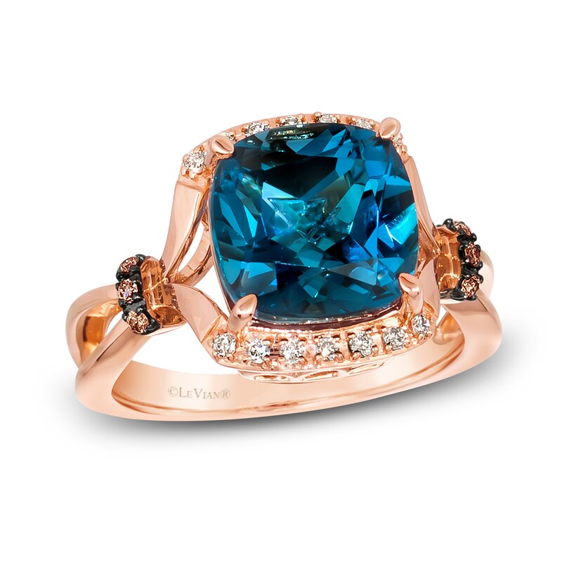 Main Image 1 of Previously Owned Le Vian Natural Blue Topaz Ring 1/8 ct tw Diamonds 14K Strawberry Gold
