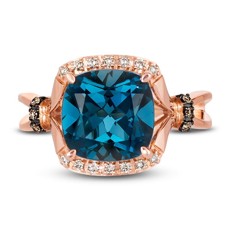 Main Image 2 of Previously Owned Le Vian Natural Blue Topaz Ring 1/8 ct tw Diamonds 14K Strawberry Gold