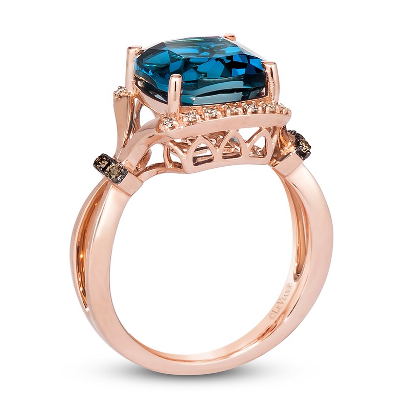Main Image 3 of Previously Owned Le Vian Natural Blue Topaz Ring 1/8 ct tw Diamonds 14K Strawberry Gold