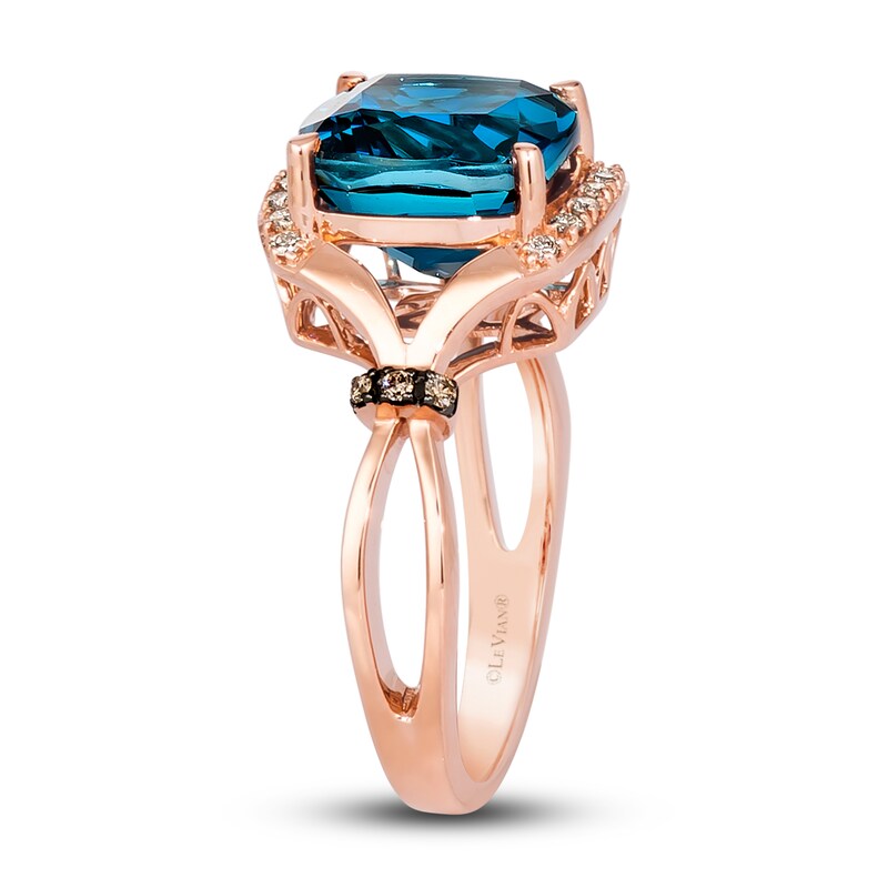 Main Image 4 of Previously Owned Le Vian Natural Blue Topaz Ring 1/8 ct tw Diamonds 14K Strawberry Gold