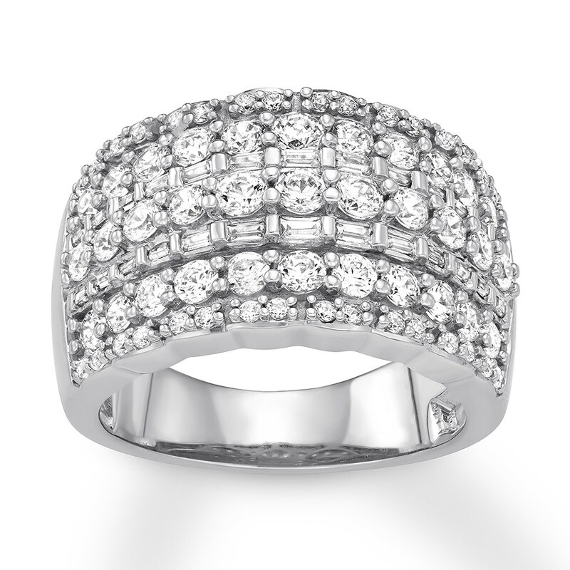 Main Image 1 of Previously Owned Diamond Anniversary Ring 2 ct tw Round/Baguette 14K White Gold