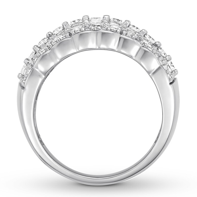 Main Image 2 of Previously Owned Diamond Anniversary Ring 2 ct tw Round/Baguette 14K White Gold