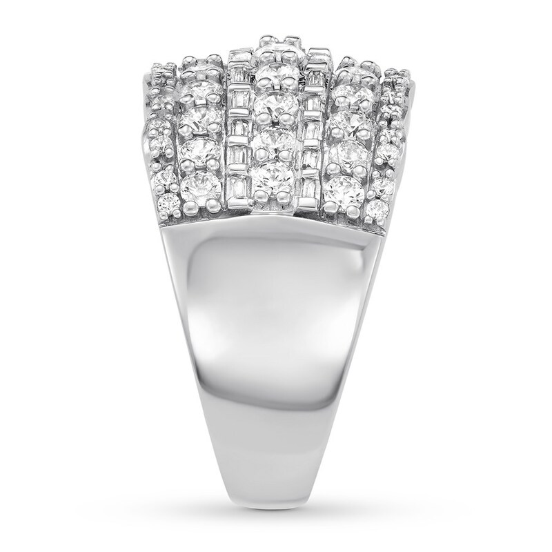 Main Image 3 of Previously Owned Diamond Anniversary Ring 2 ct tw Round/Baguette 14K White Gold