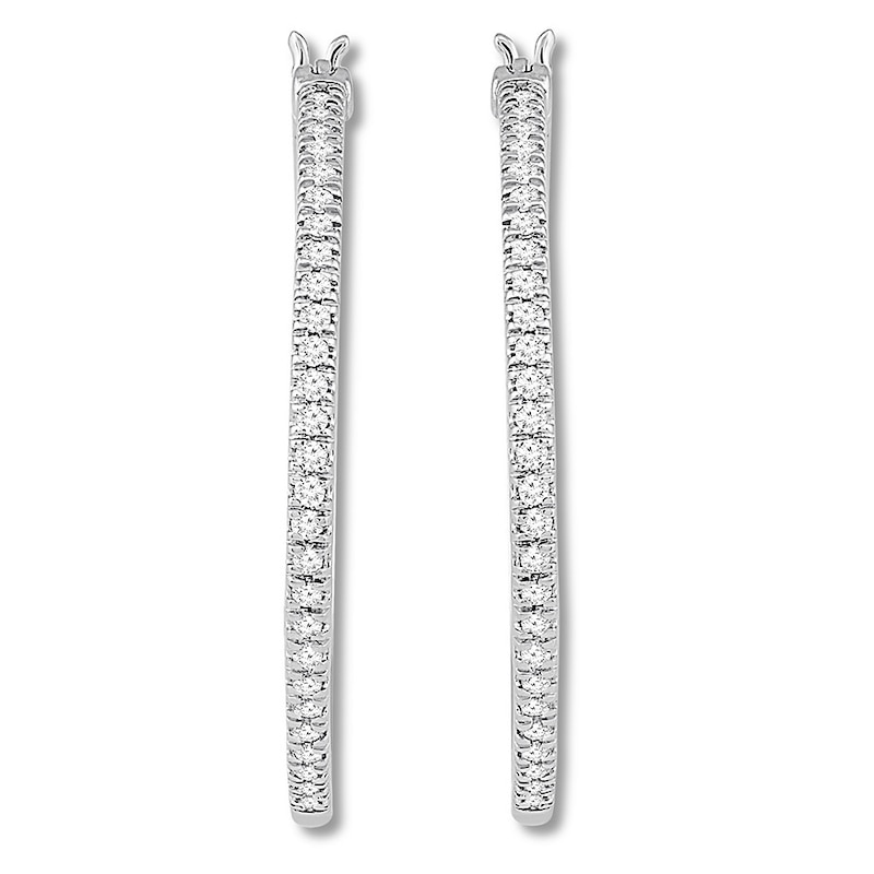 Main Image 1 of Previously Owned Diamond Hoop Earrings 1/2 carat tw Round 10K White Gold