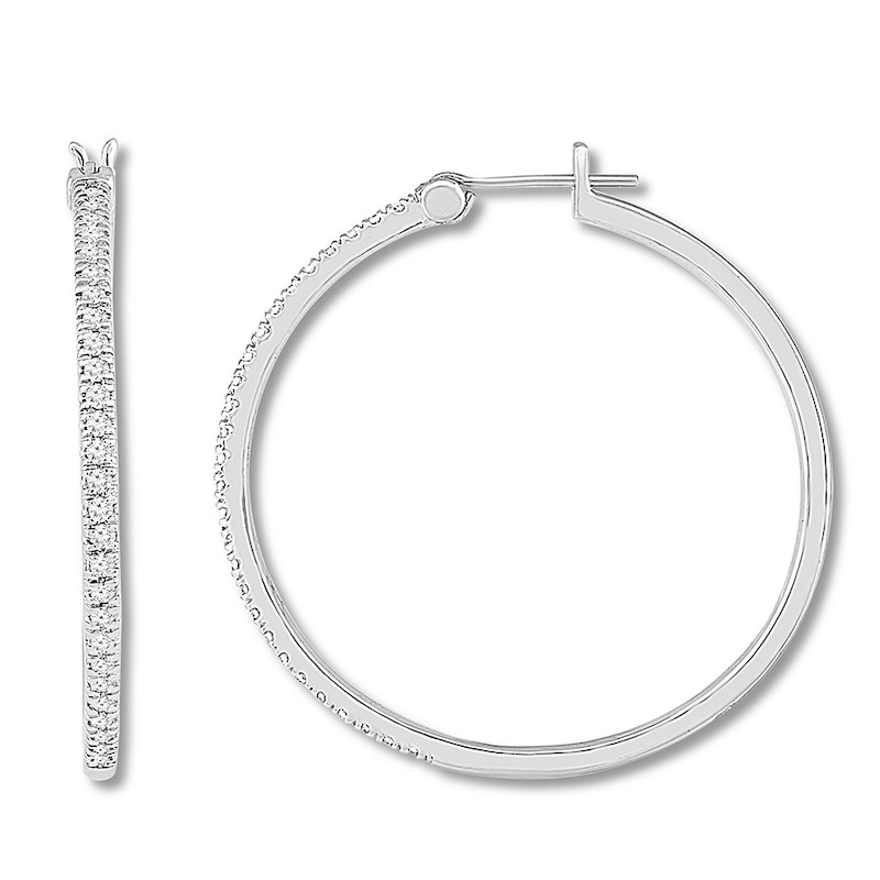 Main Image 2 of Previously Owned Diamond Hoop Earrings 1/2 carat tw Round 10K White Gold