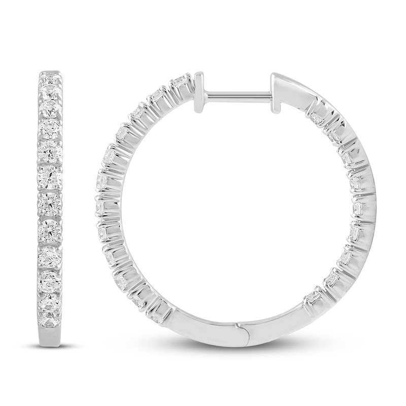 Main Image 1 of Previously Owned Diamond Hoop Earrings 1 ct tw Round 14K White Gold