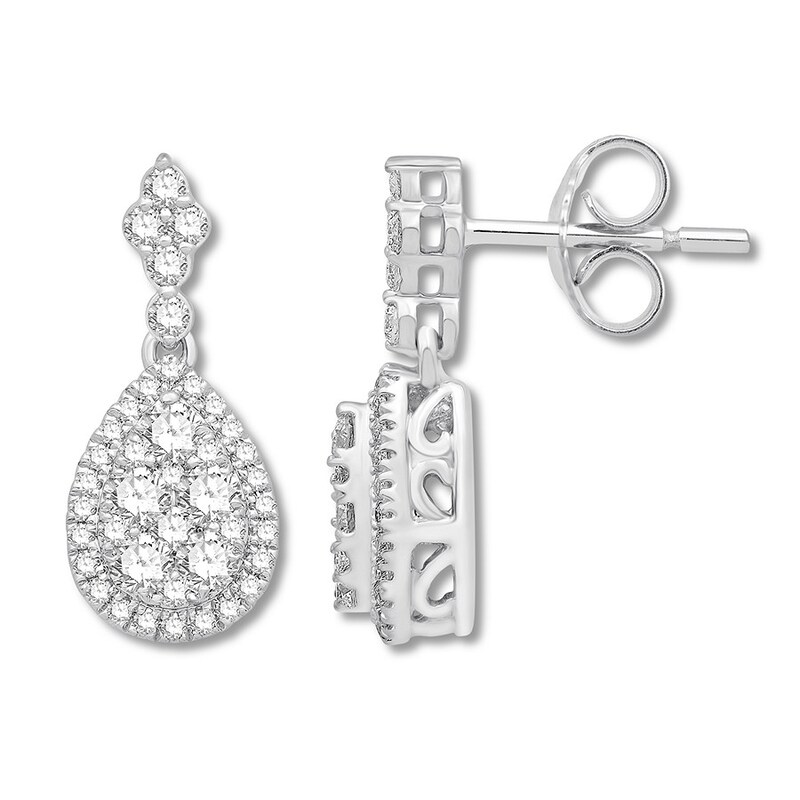 Main Image 1 of Previously Owned Colorless Diamond Dangle Earrings 1 ct tw 14K White Gold