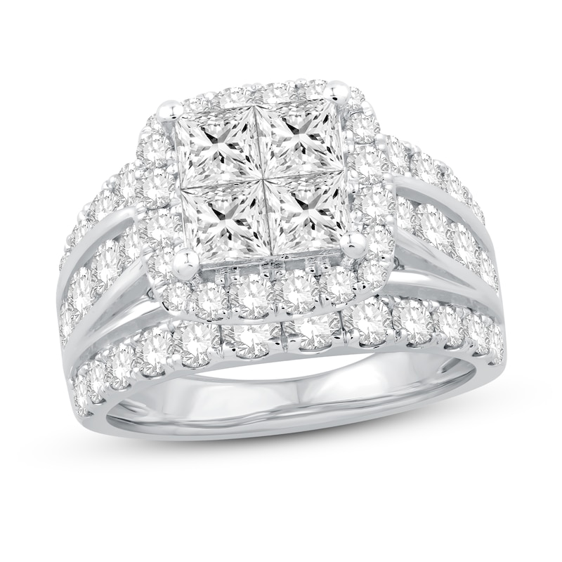 Main Image 1 of Previously Owned Diamond Engagement Ring 4 ct tw Princess/Round 14K White Gold