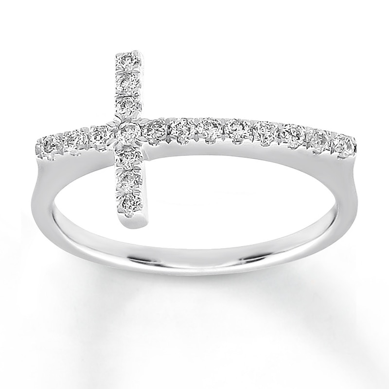 Previously Owned Diamond Cross Ring 1/4 ct tw Round-cut 10K White Gold ...
