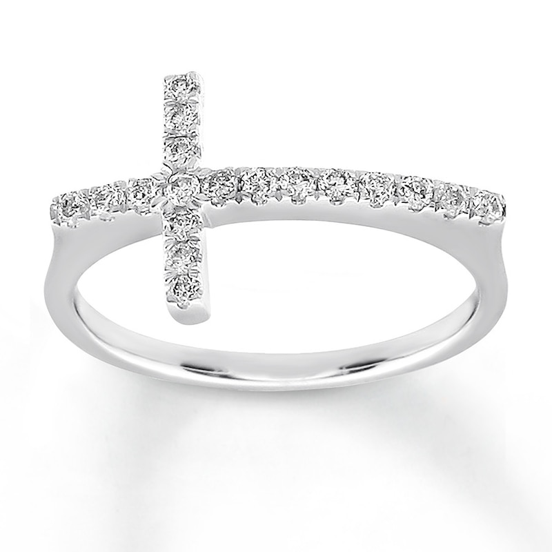 Main Image 1 of Previously Owned Diamond Cross Ring 1/4 ct tw Round-cut 10K White Gold