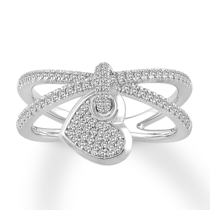 Main Image 1 of Previously Owned Heart Dangle Ring 3/8 carat tw 10K White Gold