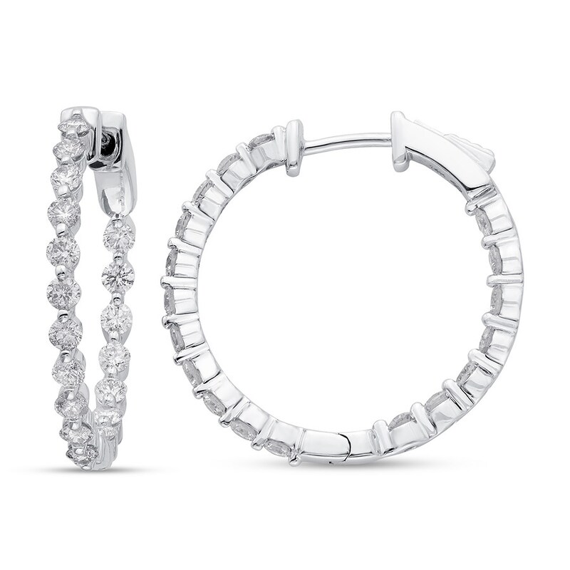 Main Image 1 of Previously Owned Diamond Hoop Earrings 1-1/2 ct tw Round 14K White Gold
