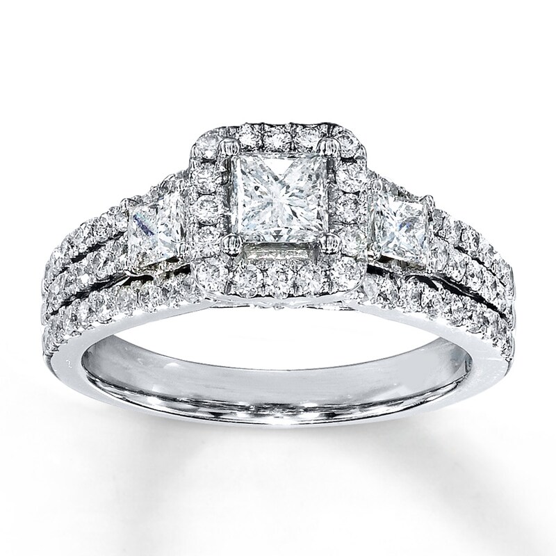 Main Image 1 of Previously Owned 3-Stone Diamond Ring 1-1/2 ct tw Princess-cut 14K White Gold