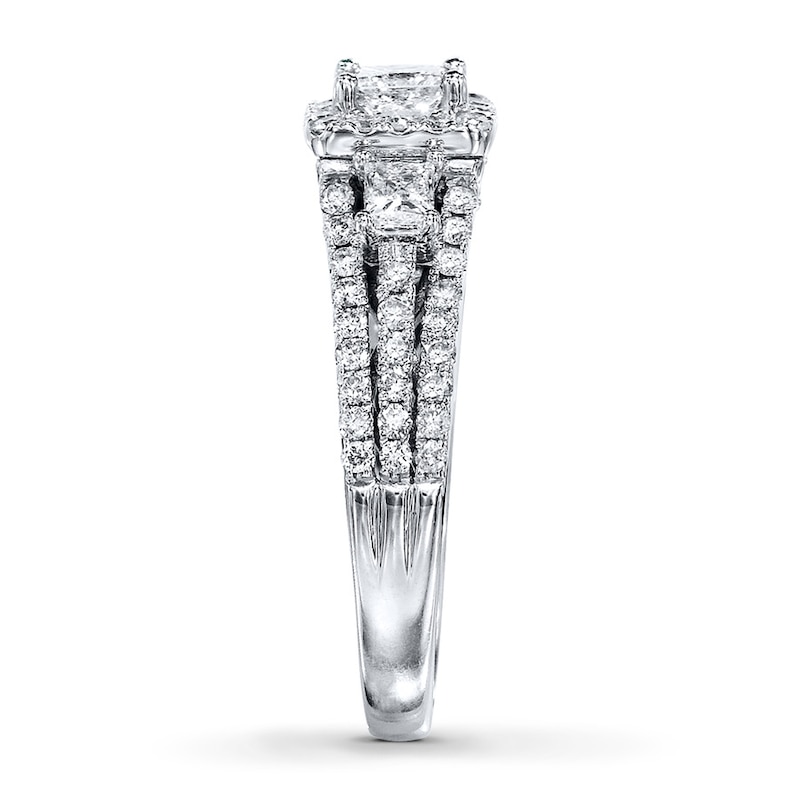 Main Image 3 of Previously Owned 3-Stone Diamond Ring 1-1/2 ct tw Princess-cut 14K White Gold