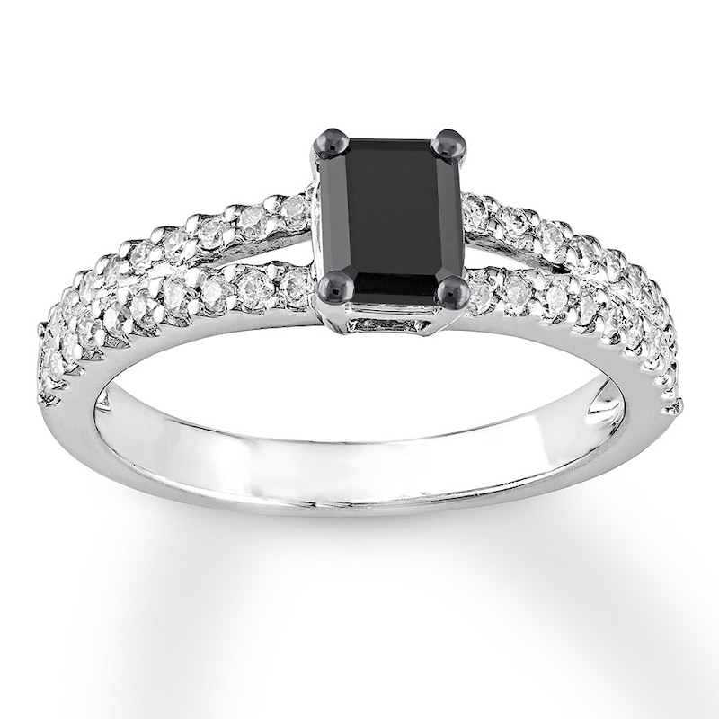 Main Image 1 of Previously Owned Emerald-cut Black Diamond Ring 1 ct tw 14K White Gold