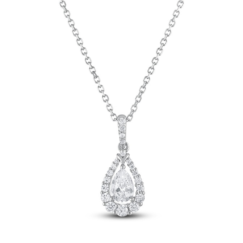 Main Image 1 of Previously Owned Vera Wang WISH Diamond Pendant Necklace 5/8 ct tw Round/Pear-shaped 10K White Gold