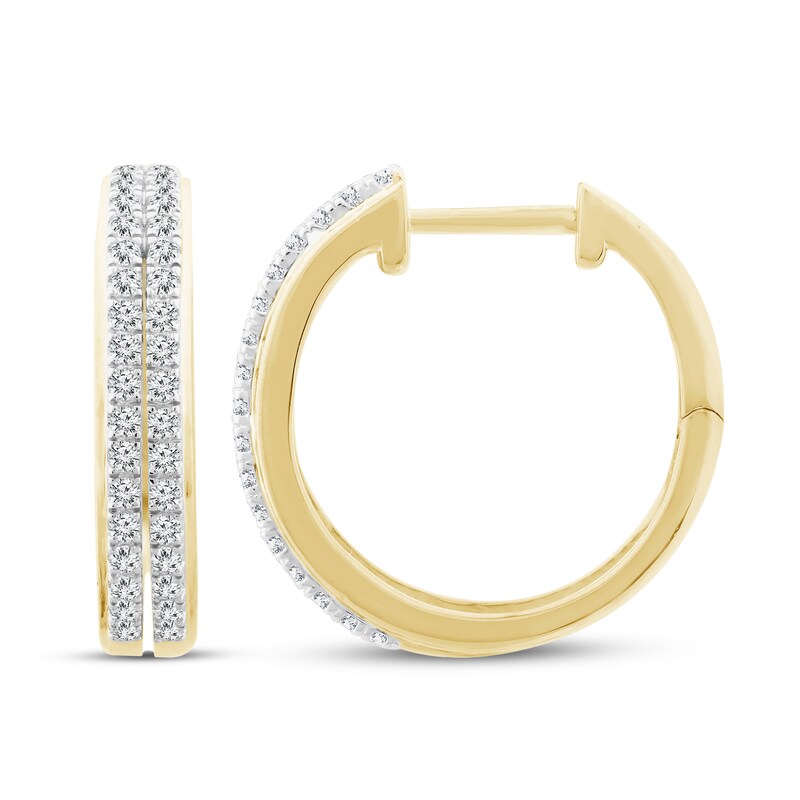 Main Image 1 of Previously Owned Diamond Hoop Earrings 3/8 ct tw Round 10K Yellow Gold