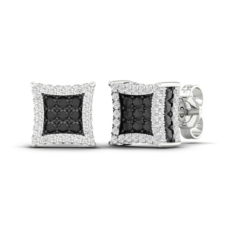 Main Image 2 of Previously Owned Men's Black Diamond Stud Earrings 1 ct tw Round 10K White Gold