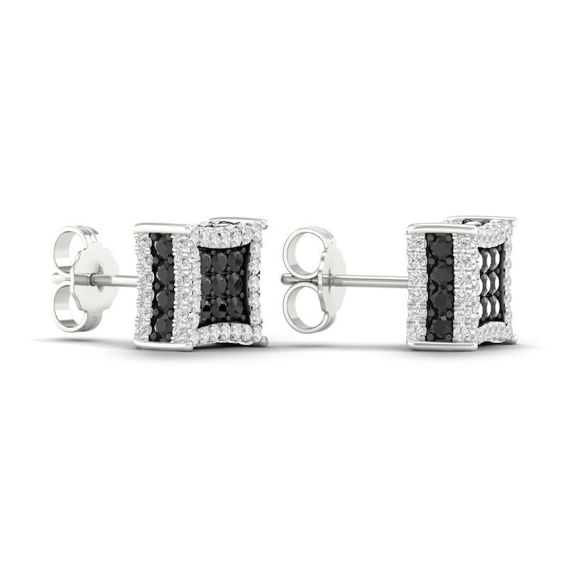 Main Image 3 of Previously Owned Men's Black Diamond Stud Earrings 1 ct tw Round 10K White Gold