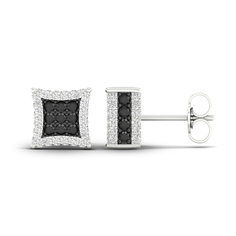 Main Image 4 of Previously Owned Men's Black Diamond Stud Earrings 1 ct tw Round 10K White Gold