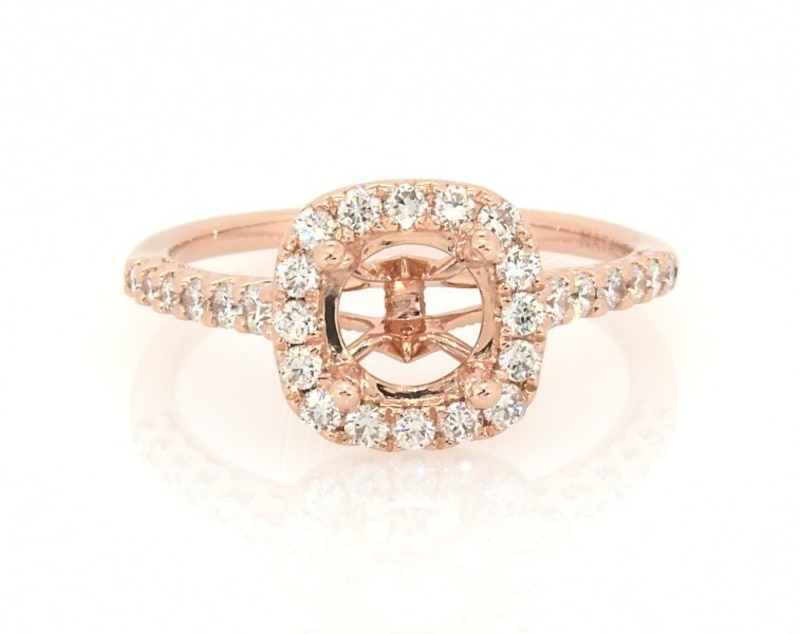 Main Image 1 of Previously Owned Natalie K Diamond Cushion Halo Engagement Ring Setting 1/2 ct tw 14K Rose Gold