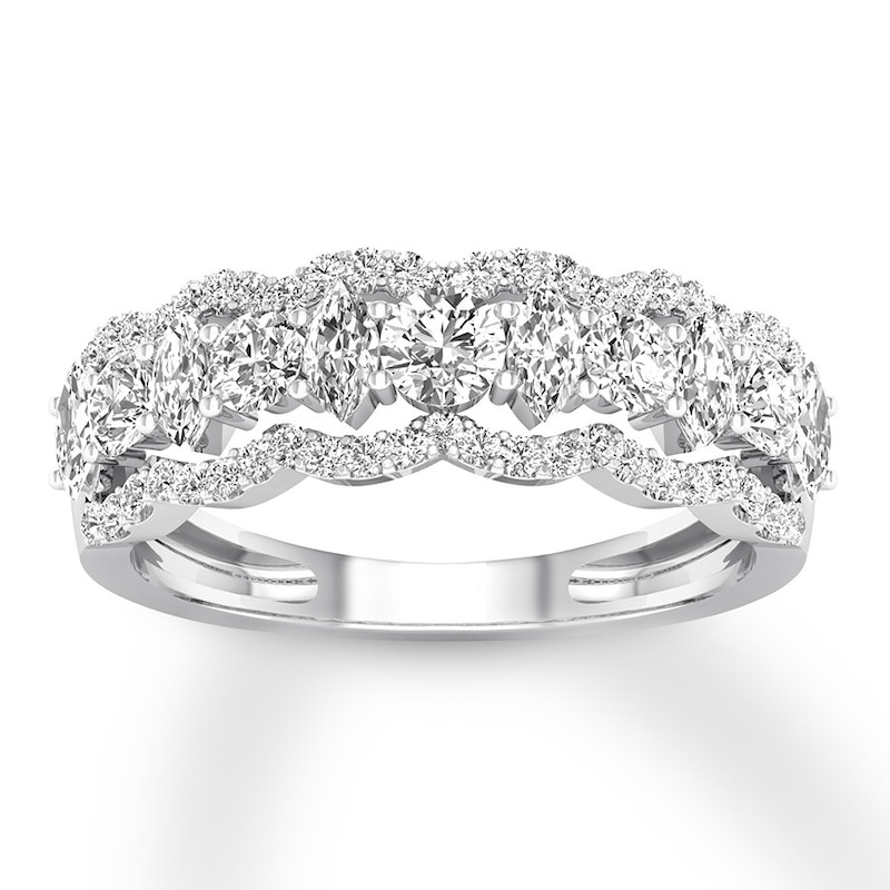 Main Image 1 of Previously Owned Diamond Anniversary Ring 3/4 ct tw Round/Marquise 14K White Gold