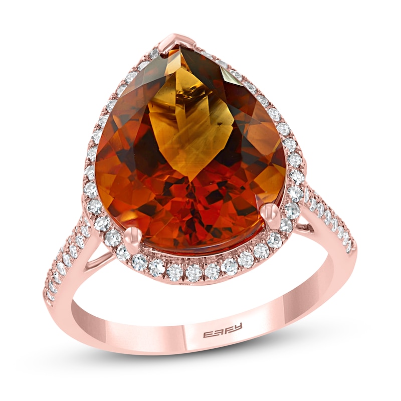 Main Image 1 of Previously Owned Effy Natural Citrine Ring 1/3 ct tw Diamonds 14K Rose Gold